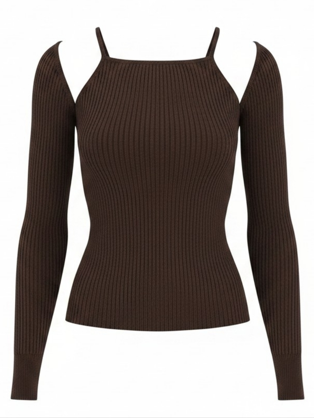 ANTHROPOLOGIE | NWT Cocoa Brown Ribbed‎ Cut Out Shrug Pullover Sweater | L